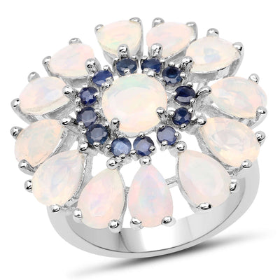 3.98 Carat Ethiopian Opal & Blue Sapphire Sterling Silver Ring