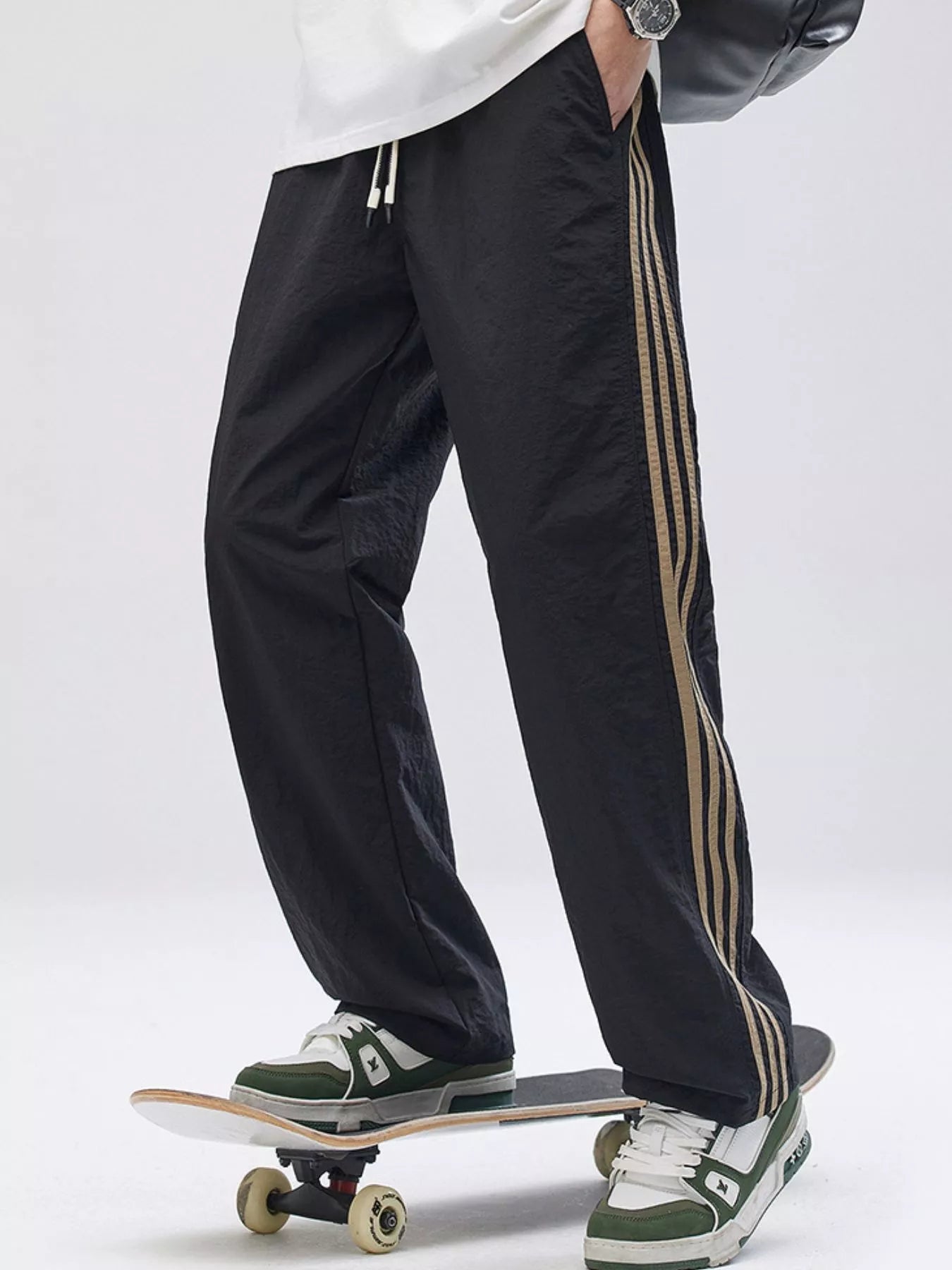 Men's Plus Size Drawstring Wide Leg Pants with Side Stripes