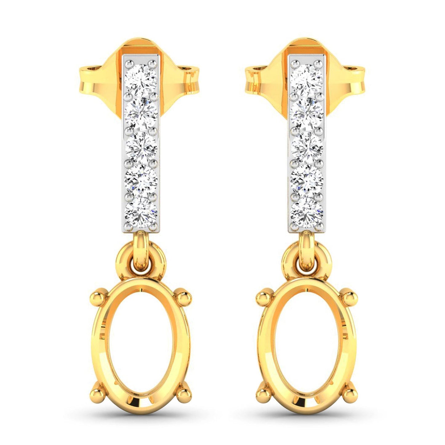 Pendientes Semi Montura de Diamante Blanco Genuino de 0.14 Quilates en Oro Amarillo de 14K