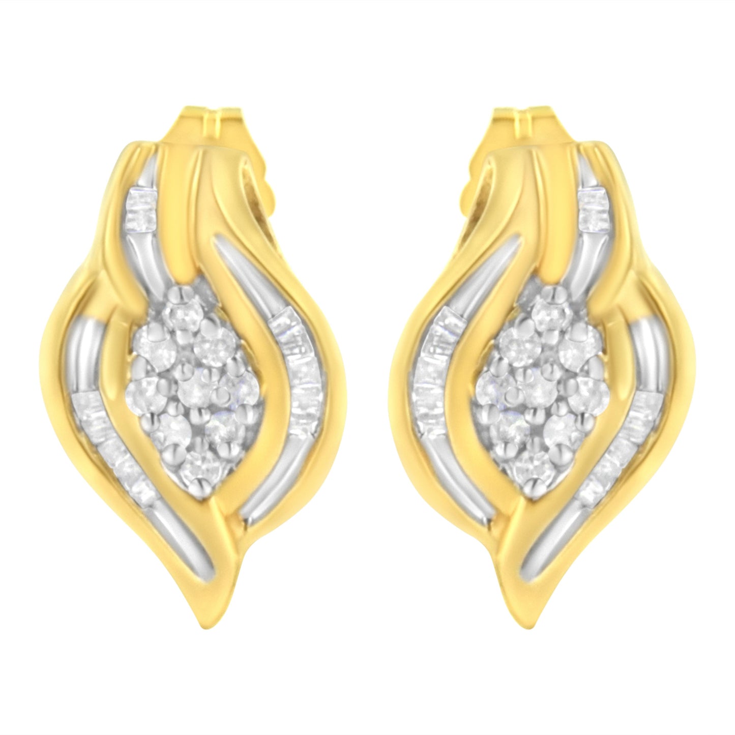 Boucles d'oreilles puces en diamant en cluster taille ronde en or jaune 10K