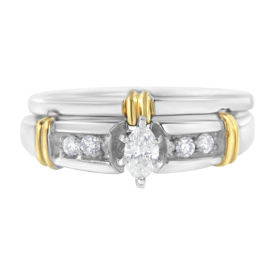 Bague de fiançailles en diamant marquise en or jaune et blanc 14K - Taille 7