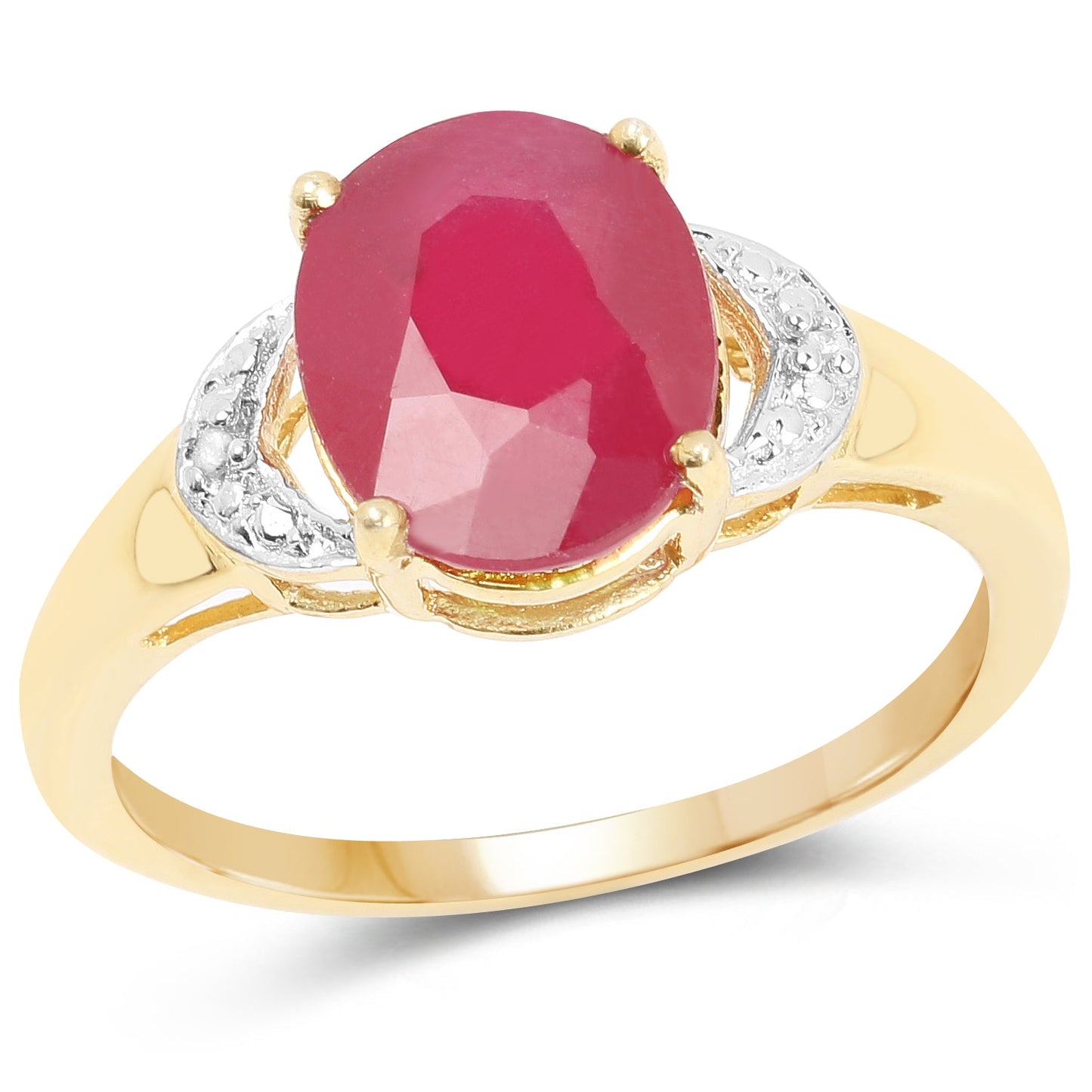 Bague de fiançailles en or jaune 14K plaqué rubis et diamant