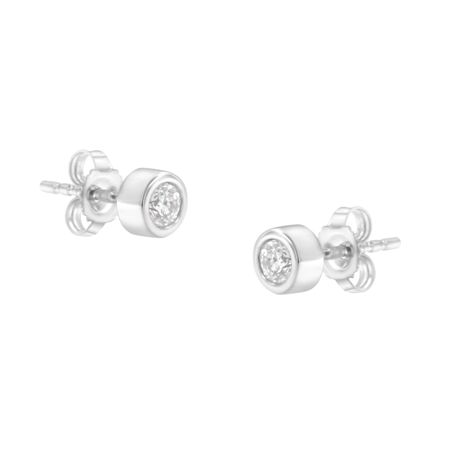 Pendientes de Stud de Diamante con Montura Bezel de Oro Blanco de 10K