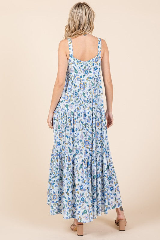 Robe Maxi Sans Manches à Imprimé Floral Élegante