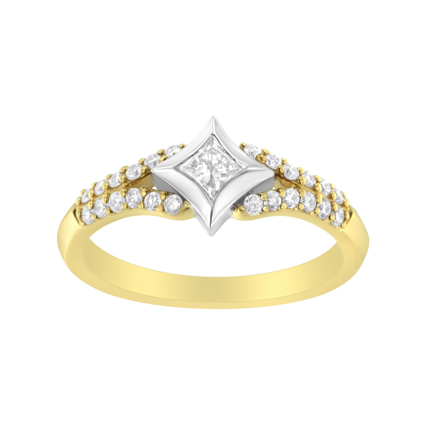 Anillo de Compromiso de Diamante en Forma de Cometa y con Banda Dividida de 10K en Dos Tonos