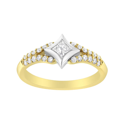 Anillo de Compromiso de Diamante en Forma de Cometa y con Banda Dividida de 10K en Dos Tonos