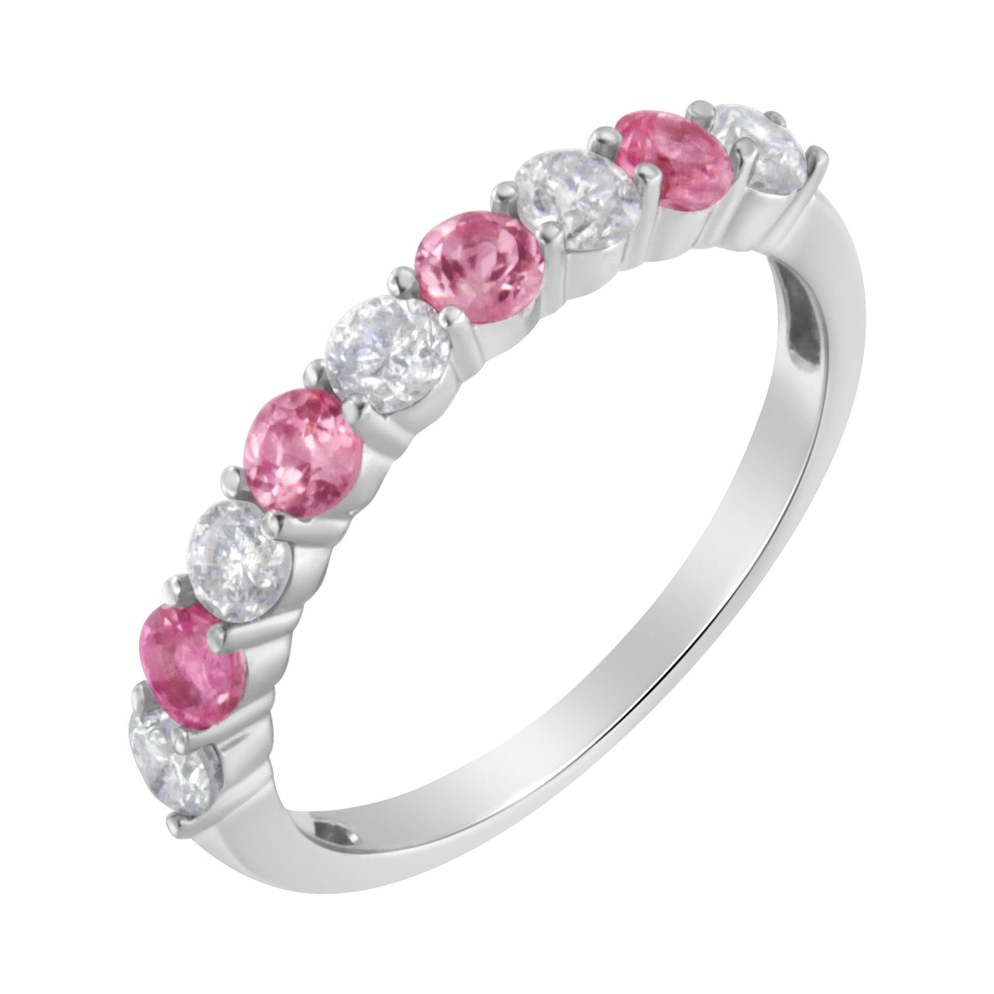 Anillo de banda de diamante y zafiro azul creado en oro blanco de 10KT - Talla 7