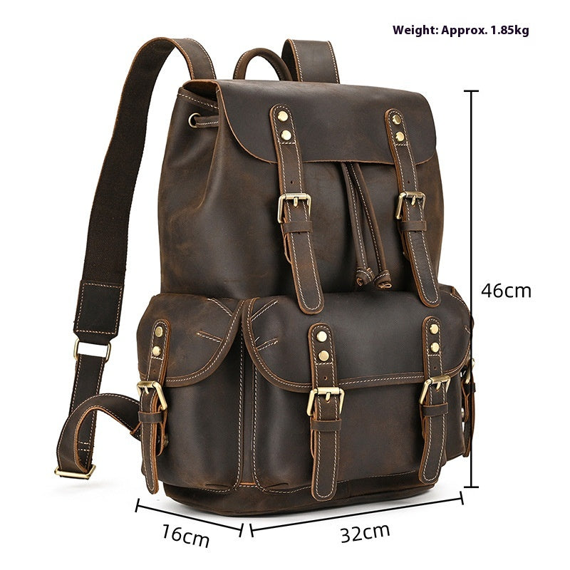 Large Capacity Crazy Horse Leather Backpack for Travel