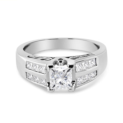 Bague de fiançailles en diamant taille princesse en or blanc 14K - Taille 7