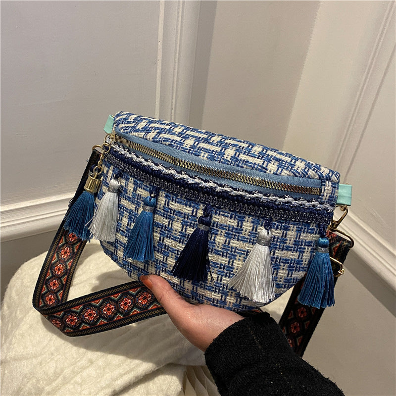 Bolso de Hombro Woven con Borlas para Viajes Casuales
