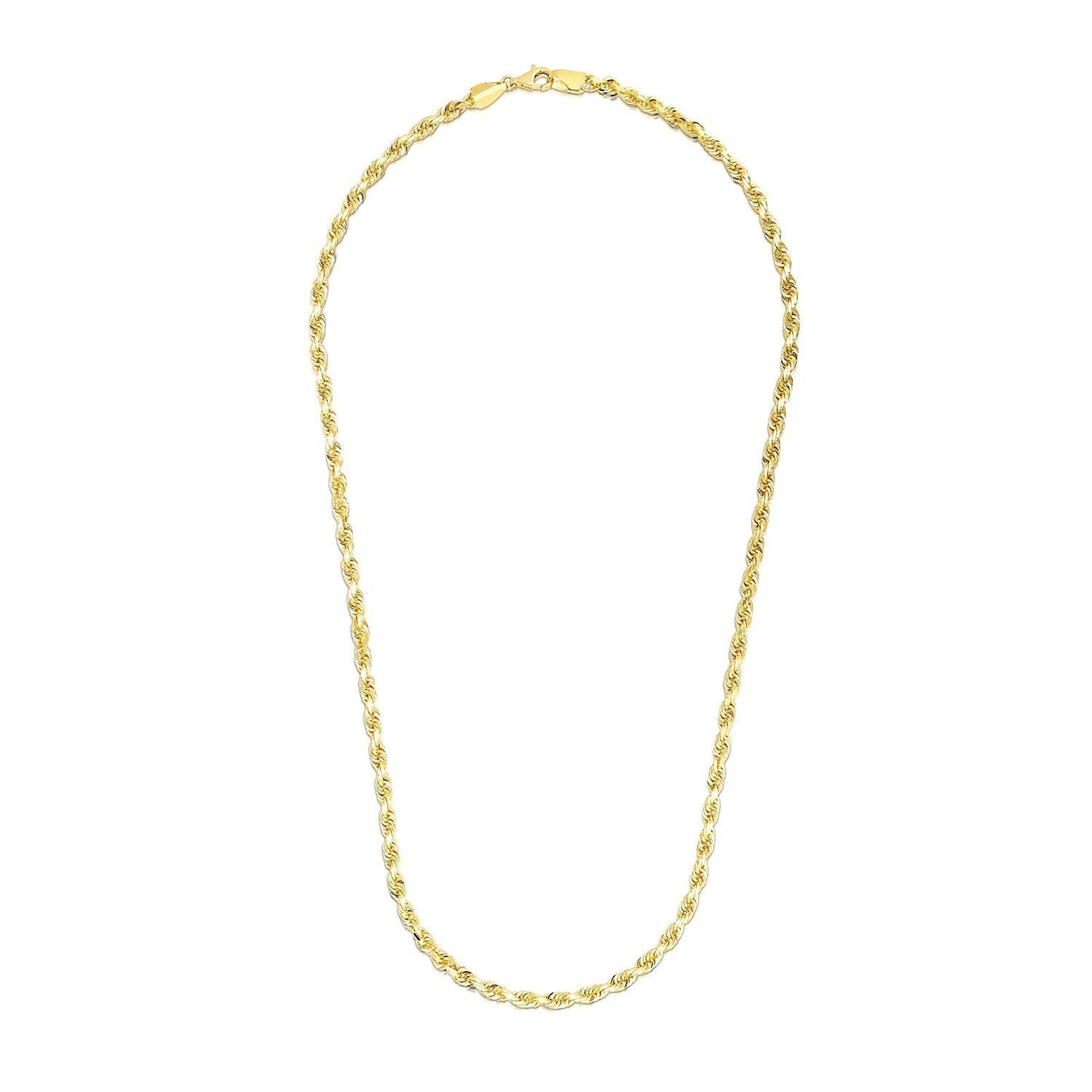 Collar de Cadena de Cuerda Cortada de Diamante de Oro Amarillo de 14k de 3.5mm