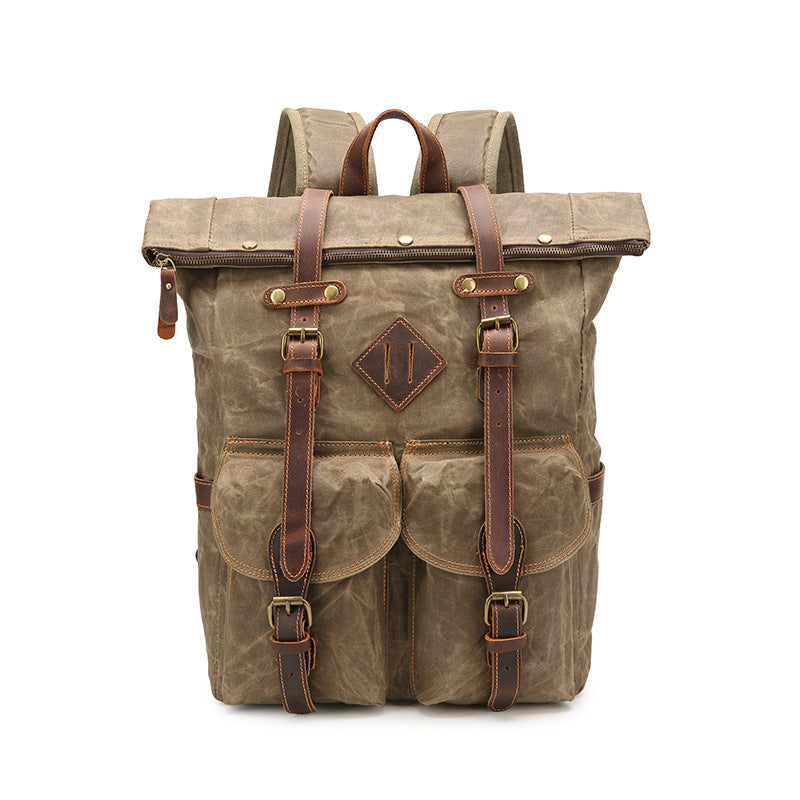 Sac à dos rétro en toile imperméable en cuir Crazy Horse