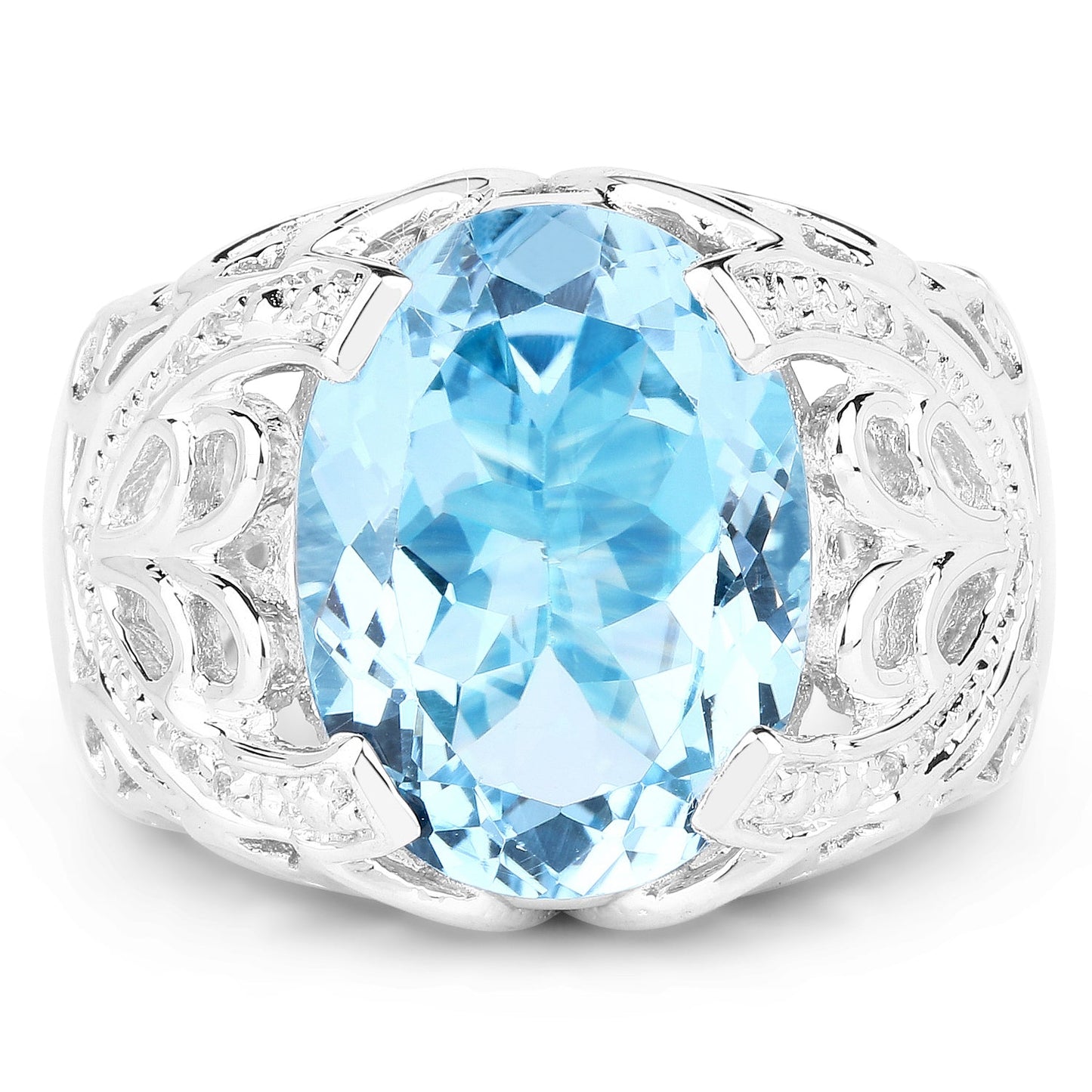 11.29 Carat Genuine Blue Topaz & White Topaz Sterling Silver Ring