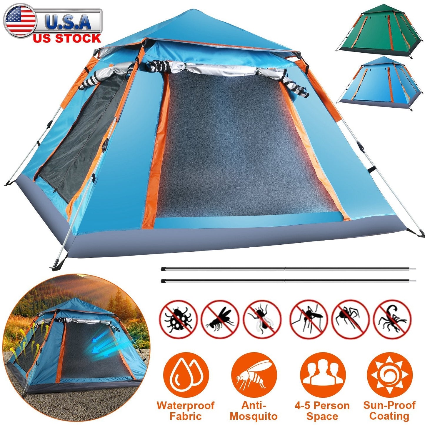 Tente de camping GBruno pour 4-5 personnes