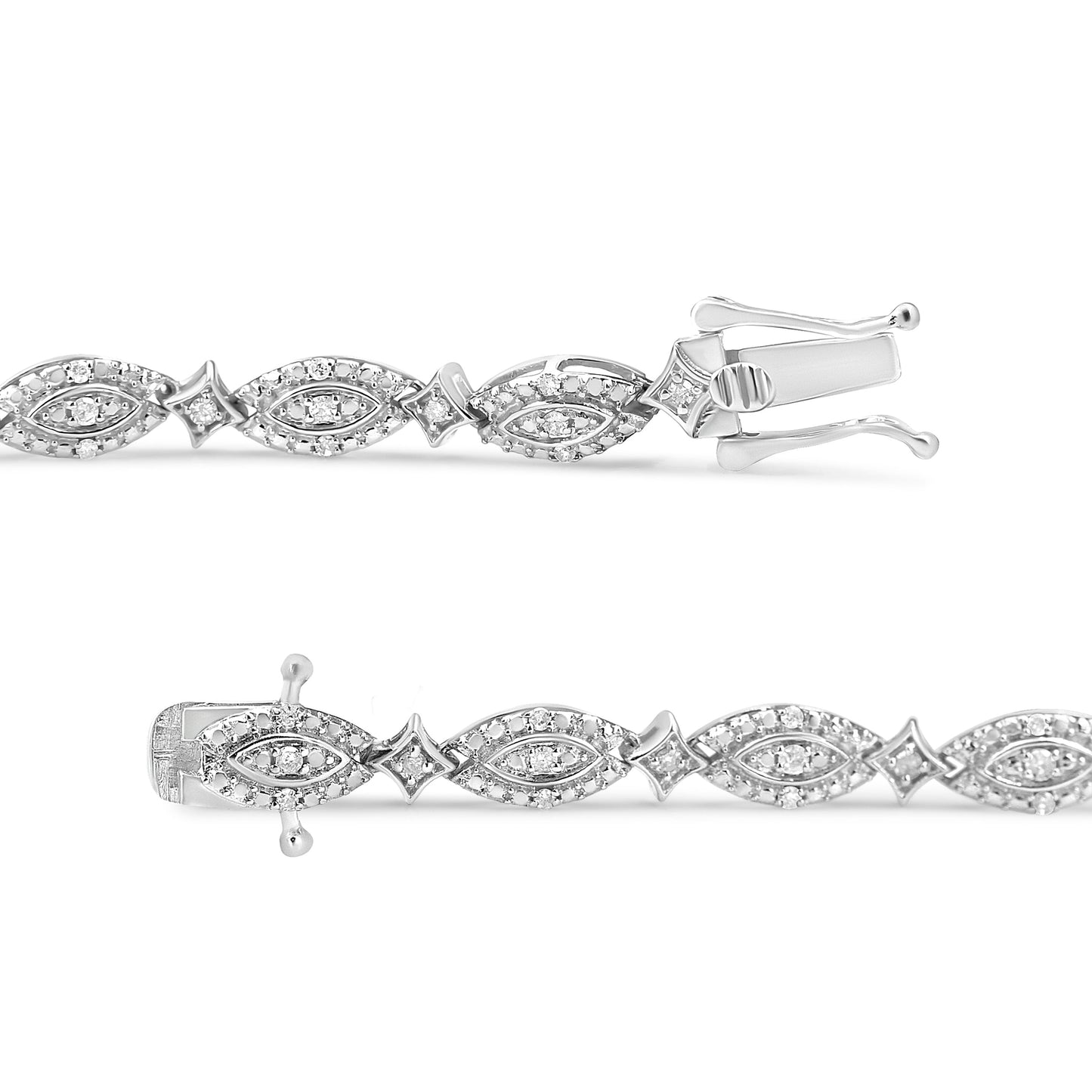 Bracelet en lien en argent sterling .925 avec diamants - 1/2 Cttw, 7,25"