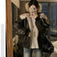 Thickened Warm Leather Short Jacket with Mountain Eagle Fur Collar