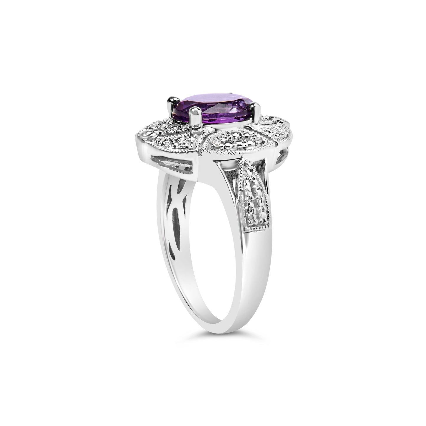 Bague cocktail en argent sterling .925 Art Déco avec améthyste violette - Taille 6