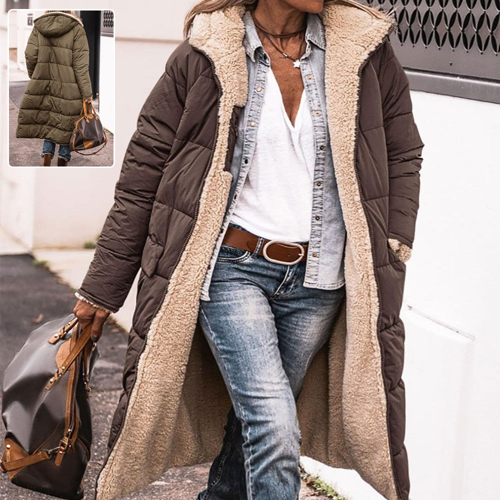 Elegant Solid Color Hooded Long Coat for Women