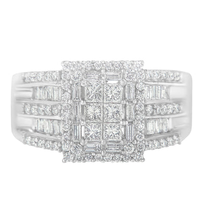 Anillo de Compromiso de Diamantes en Racimo de Oro Blanco de 10K