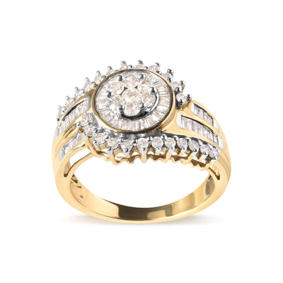 Bague en Or Jaune 10K avec Diamants en Cluster et Design Tourbillon - Taille 7
