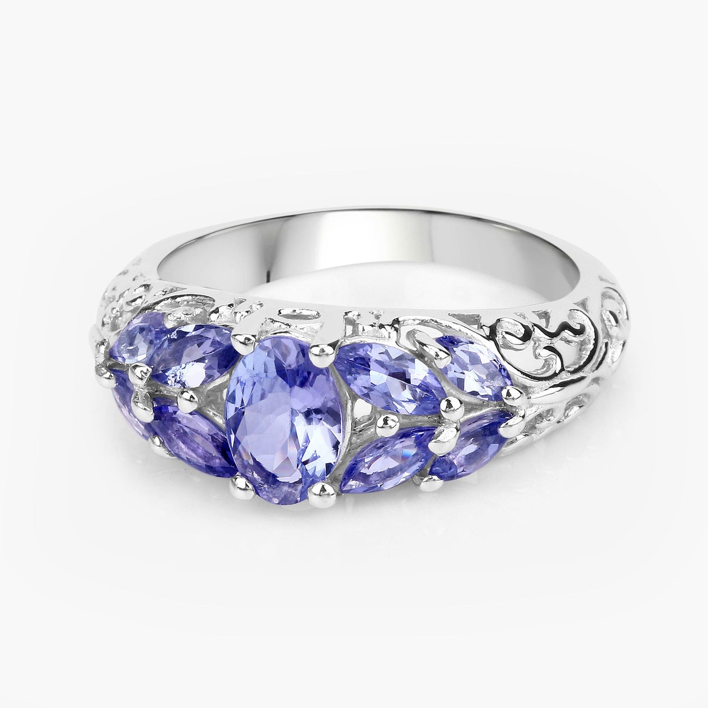 1.63 Carat Genuine Tanzanite Sterling Silver Engagement Ring