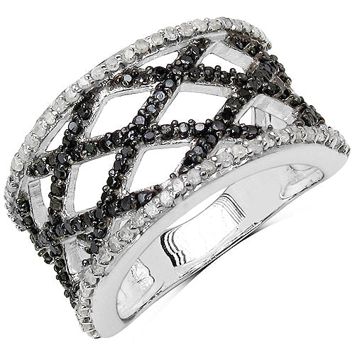 0.92 Carat Black & White Diamond Sterling Silver Engagement Ring