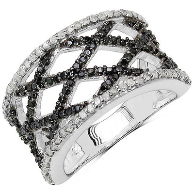 Bague de fiançailles en argent sterling avec diamants noirs et blancs de 0,92 carat