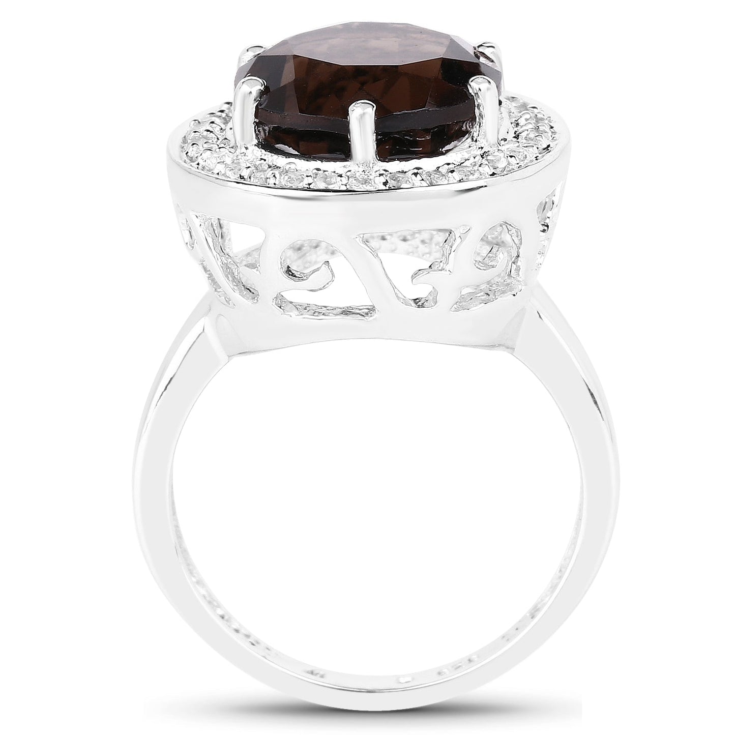 Anillo de Plata Esterlina con Cuarzo Ahumado de 4.52 Quilates y Topacio Blanco