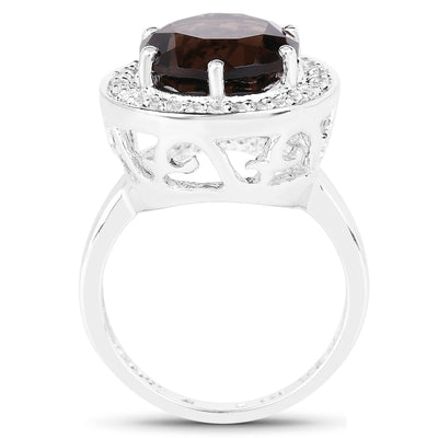 Bague en argent sterling avec quartz fumé de 4,52 carats et topaze blanche
