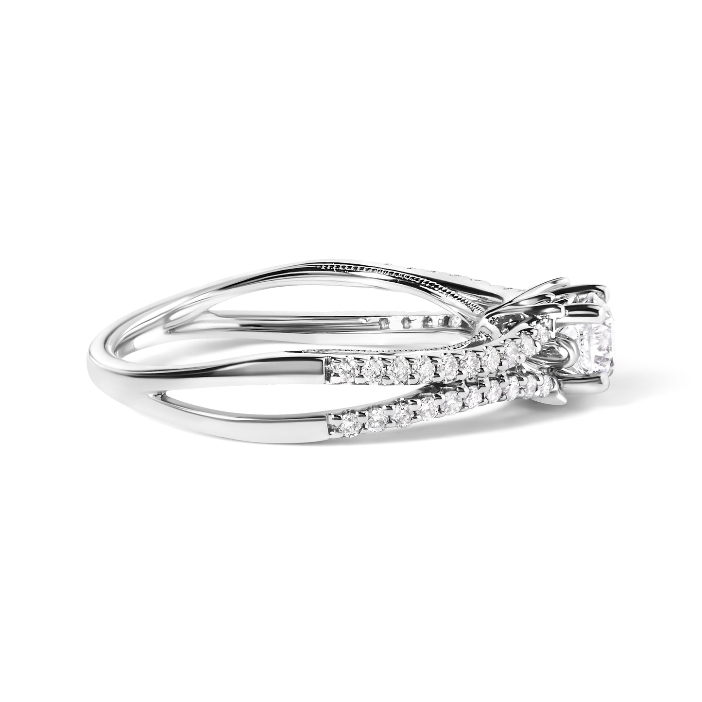 Bague de fiançailles en or blanc 14K avec diamant à double bande - Taille 7