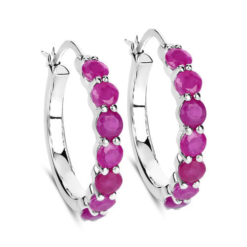 2.80 Carat Genuine Ruby .925 Sterling Silver Hoop Earrings