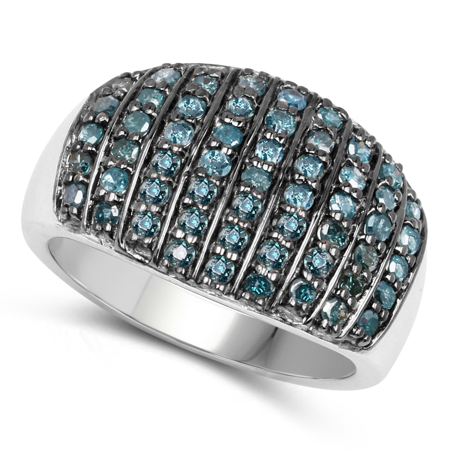 Anillo de Compromiso de Diamantes Azules y Blancos de 0.83 Quilates en Plata de Ley