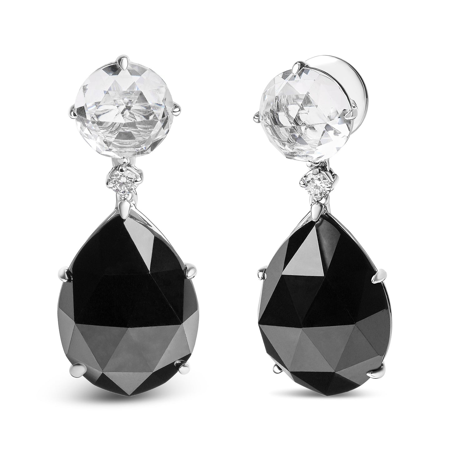Pendientes Colgantes de Diamante y Ónix Negro de Oro Blanco de 18K