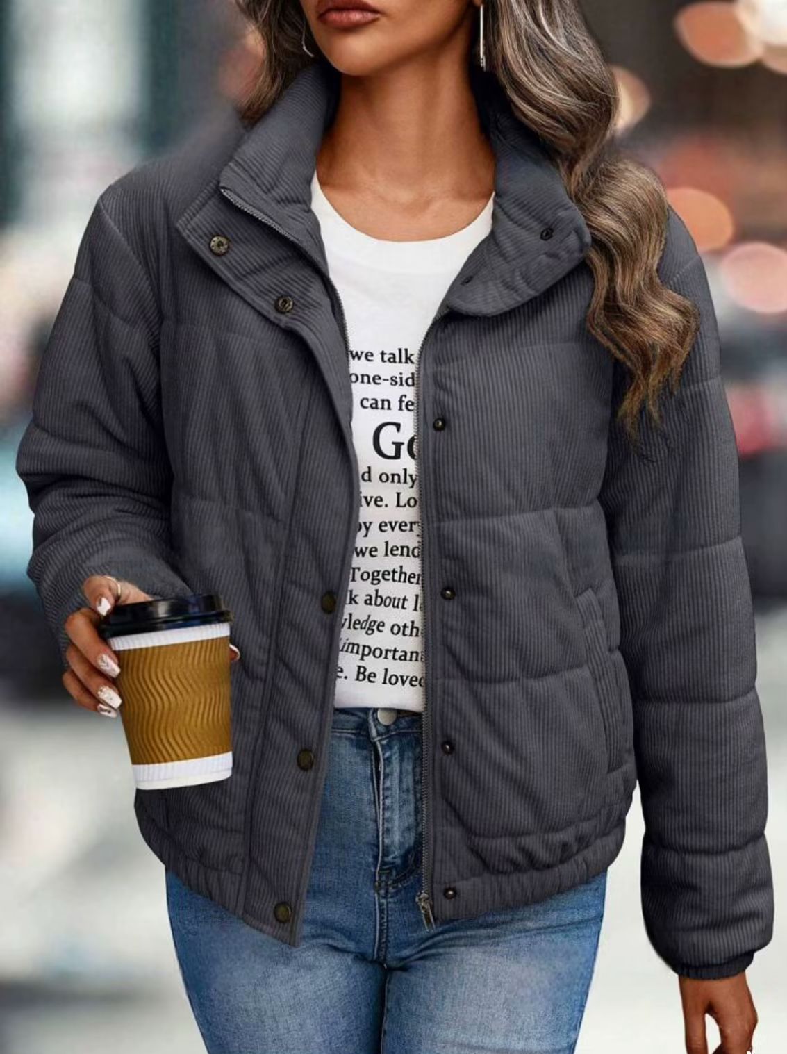 Women's Short Cotton Trucker Jacket with Long Sleeves
