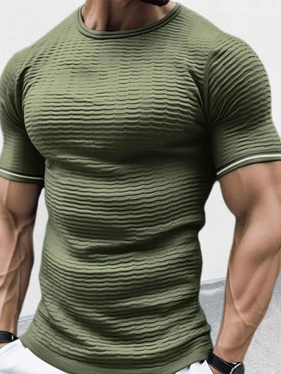 Men's Plus Size Textured Round Neck Contrast Trim T-Shirt