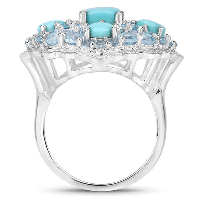 Bague en argent sterling avec turquoise et topaze bleue de 6,18 carats