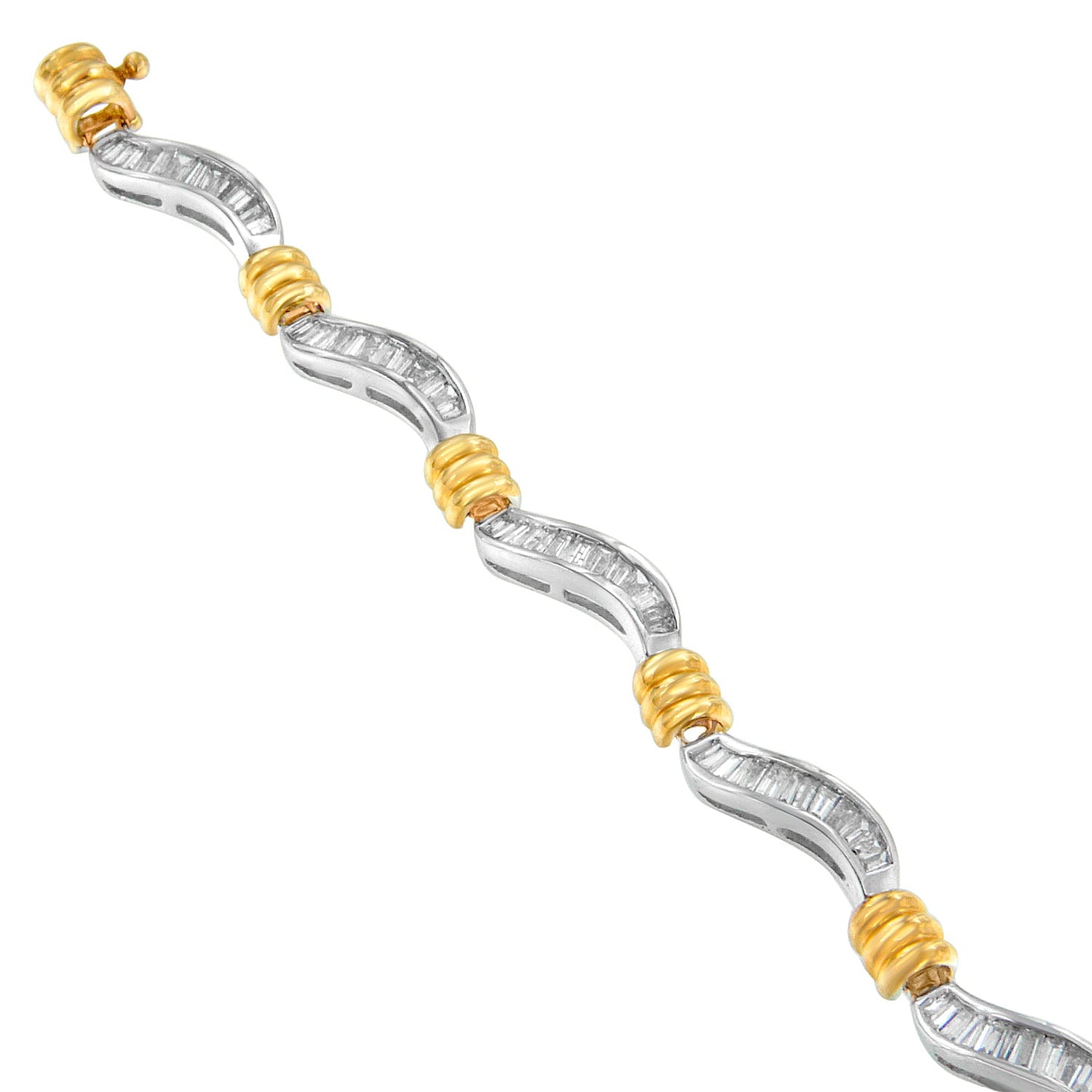 10K Two-Tone Gold Baguette Cut Diamond Spiral Bracelet