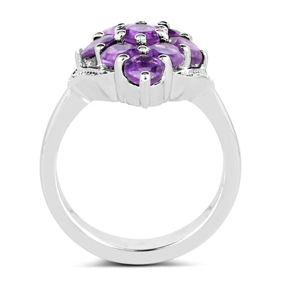 2.16 Carat Genuine Amethyst Sterling Silver Engagement Ring