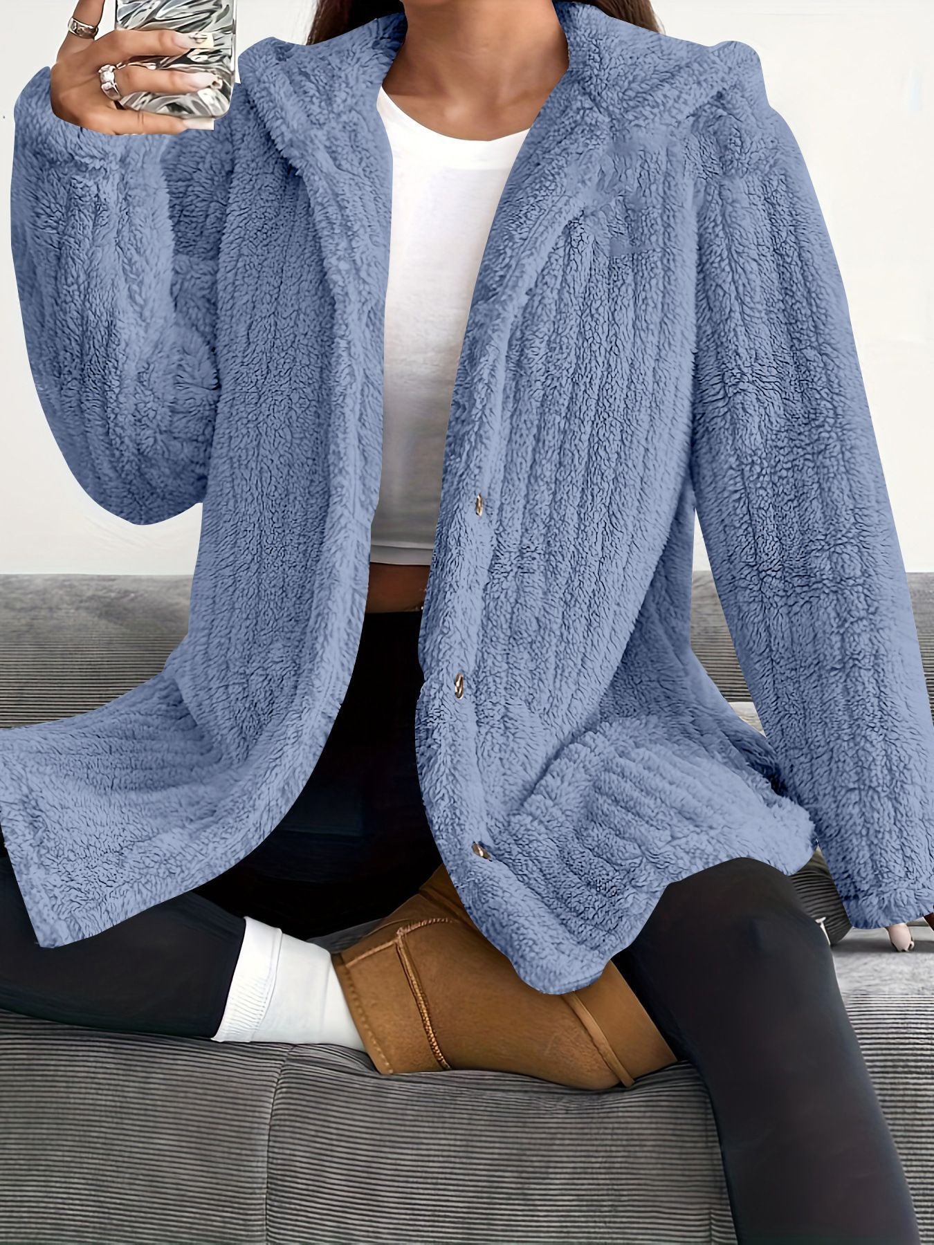 Hooded Loose Plush Coat for Women