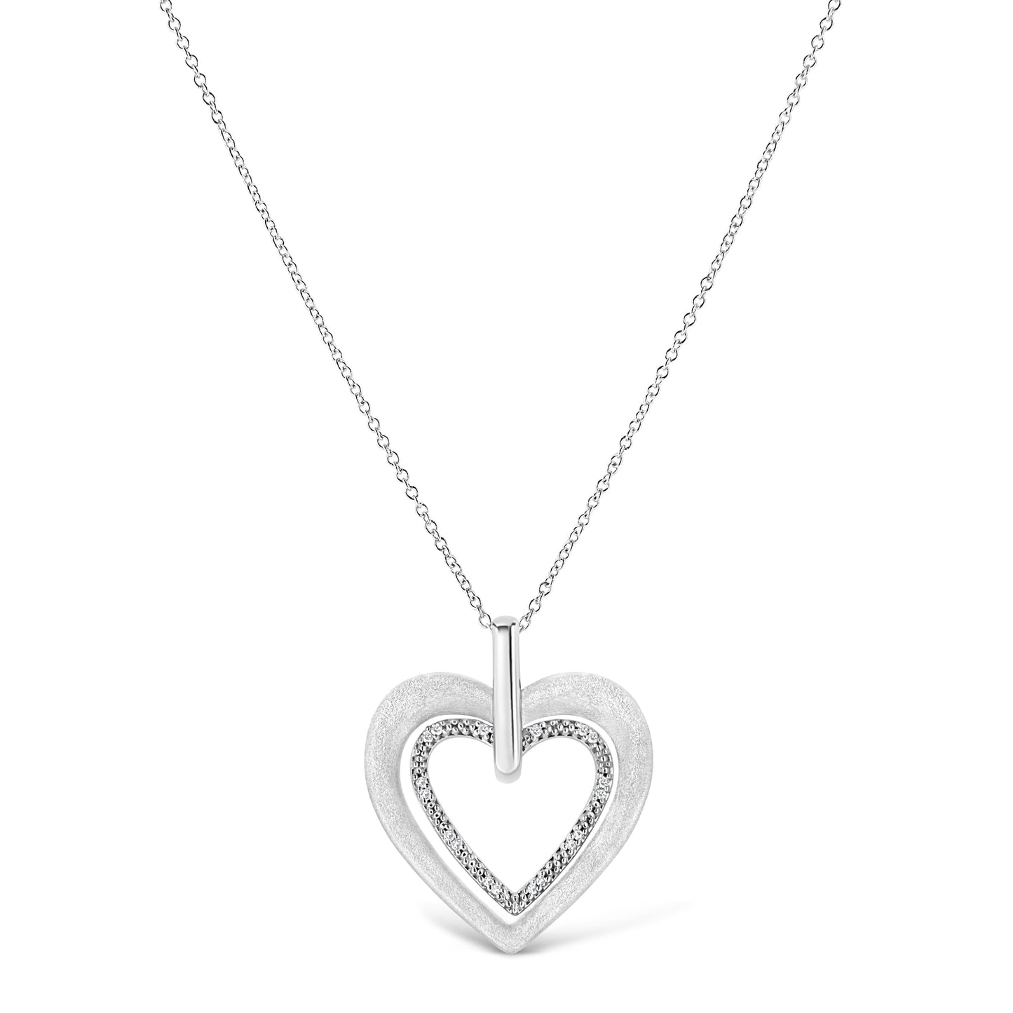 .925 Sterling Silver Double Heart Pendant Necklace