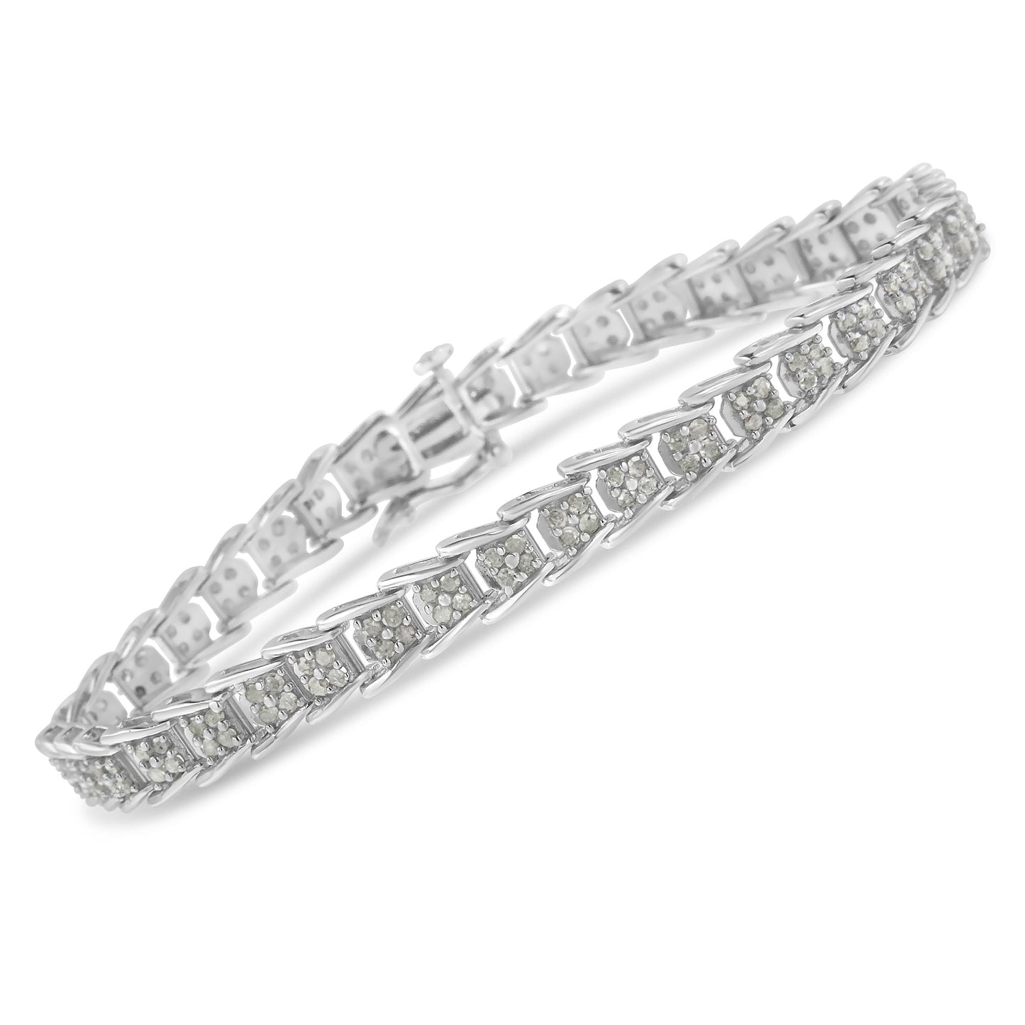 Bracelet de tennis en or blanc 10k avec diamants en forme de éventail - 2 cttw