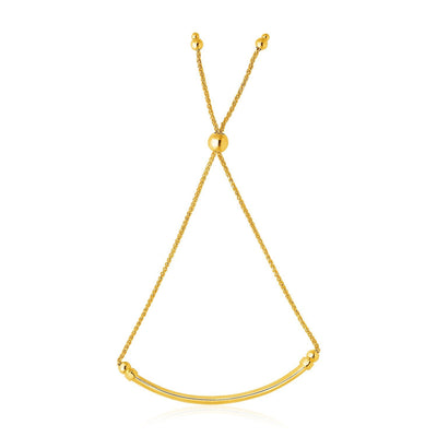 Pulsera de barra curva lisa y estilo lariat de oro amarillo de 14k