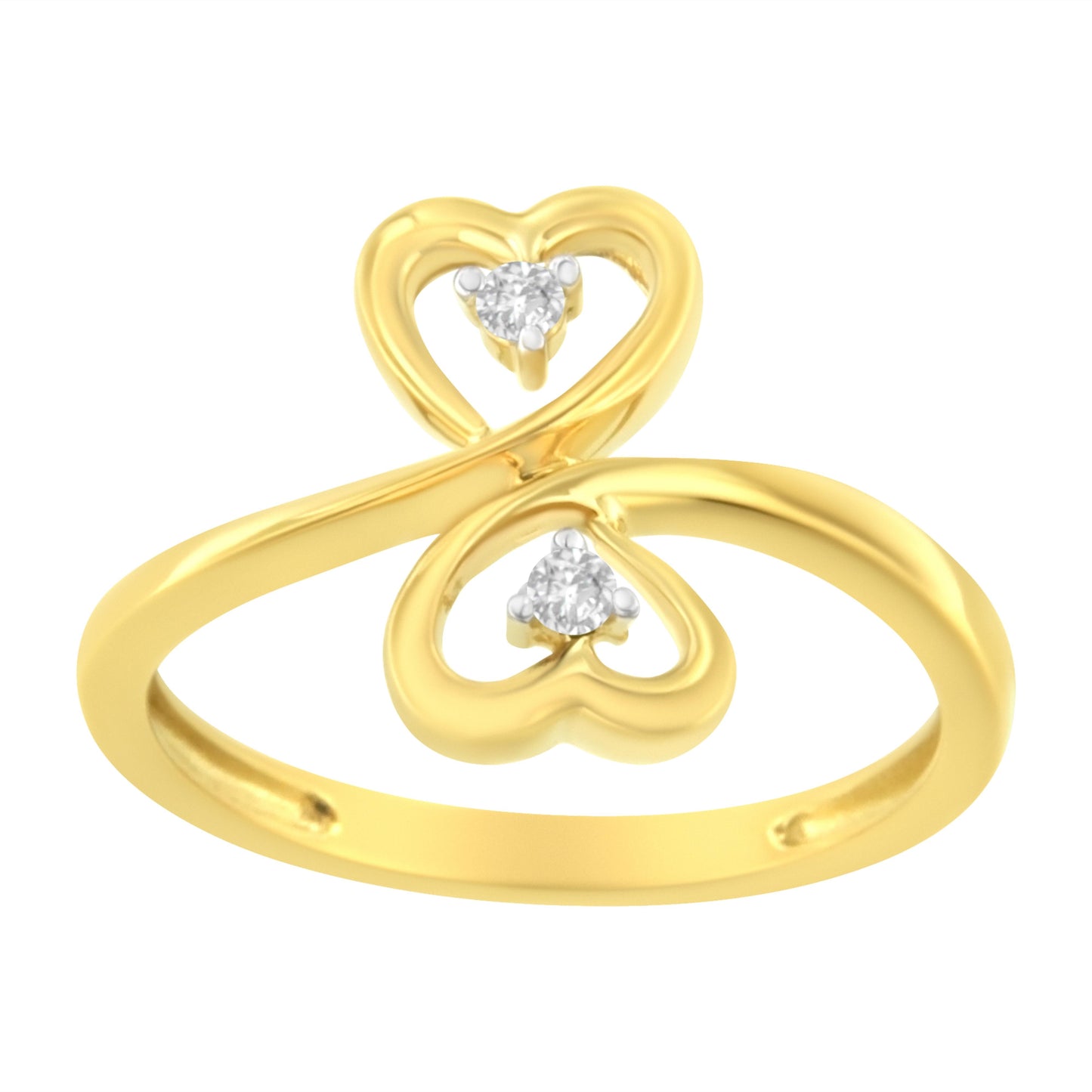 Bague en diamant à double cœur en or jaune 14KT - Taille 7