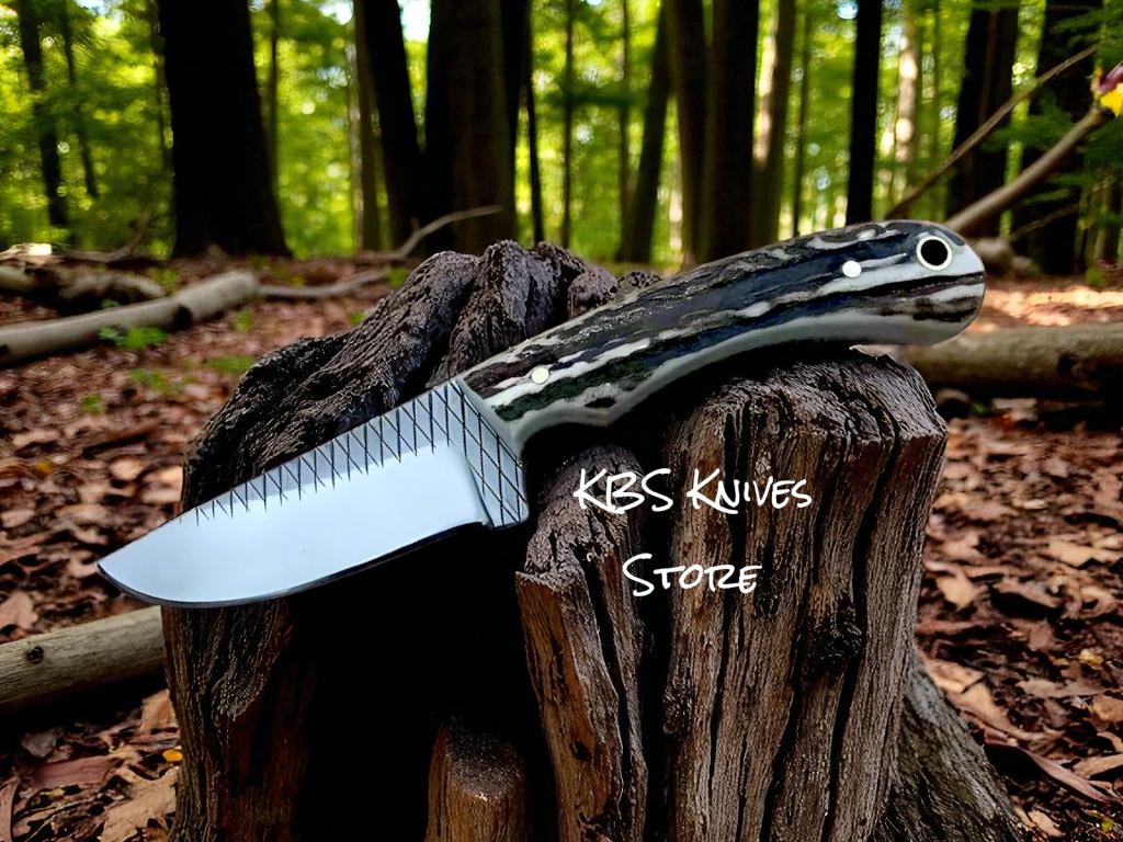 Premium Western Knife – 7.5" Full Tang Rasp Steel with Antler Handle & Leather Sheath - Korvel