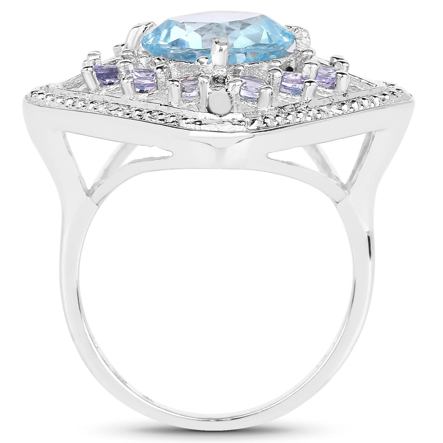 4.24 Carat Blue Topaz & Tanzanite Sterling Silver Ring
