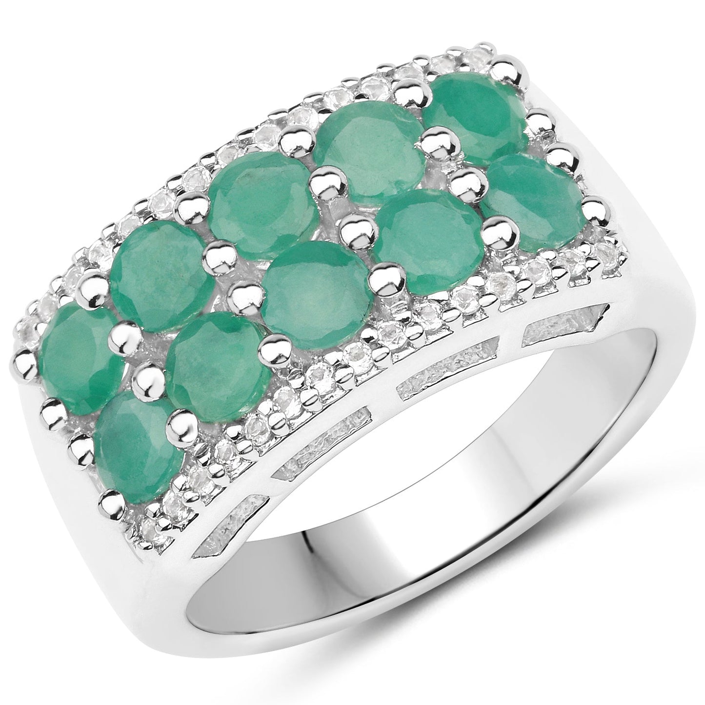 Bague en Argent Sterling avec Émeraude et Topaze Blanche de 1,85 Carat
