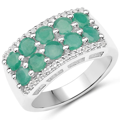 Bague en Argent Sterling avec Émeraude et Topaze Blanche de 1,85 Carat