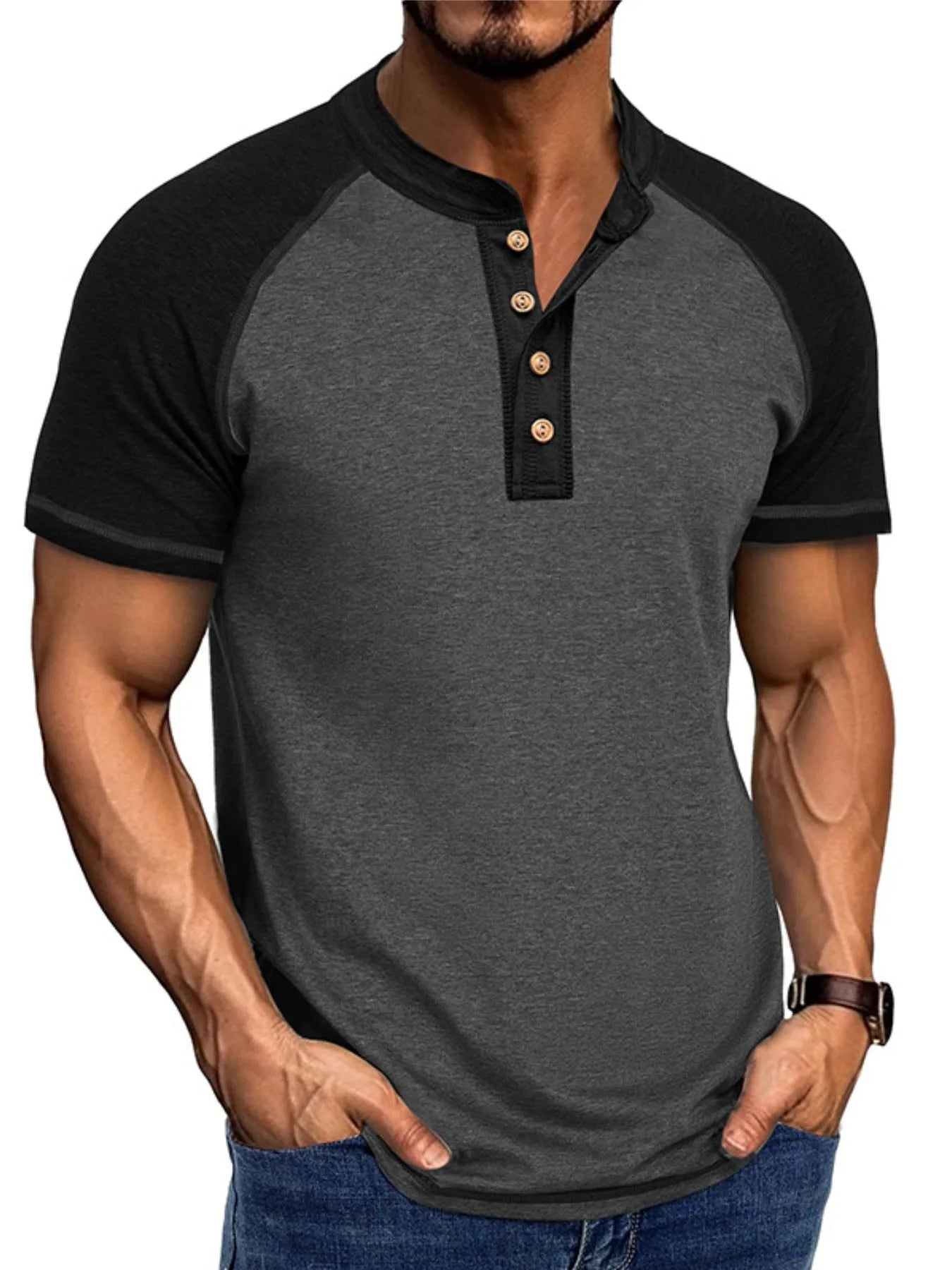 T-shirt Henley Raglan Color Block pour homme