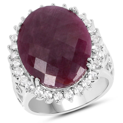 19.12 Carat Genuine Ruby and White Topaz Sterling Silver Ring