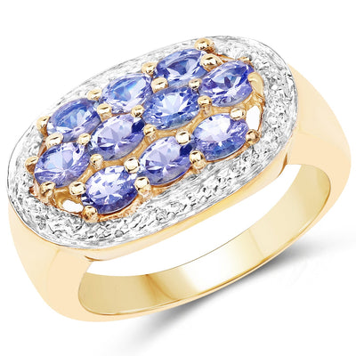 Bague en cluster en tanzanite plaquée or jaune 14K en argent sterling
